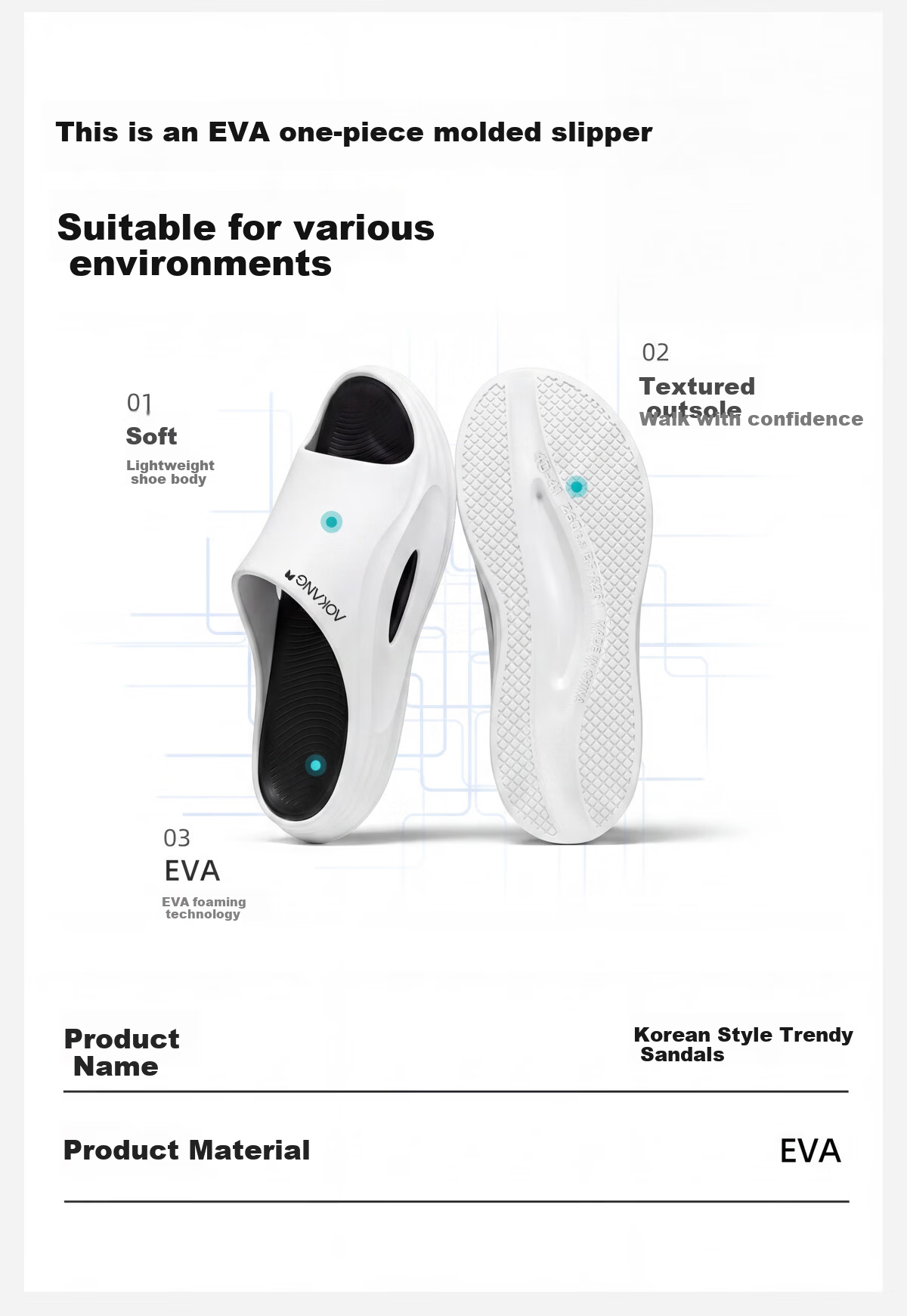 Aokang Men's Sports Slippers, Summer Outdoor Wear, Non-Slip, Antibacterial, Comfortable EVA Soft Sole, Beach Camping Odor-Resistant Sandals 2