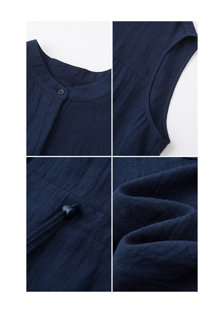 Demana [Accompanied by Elegance] Summer Simple Style Half-Placket Round Neck Drawstring Loose Mid-Length Dress for Women 13