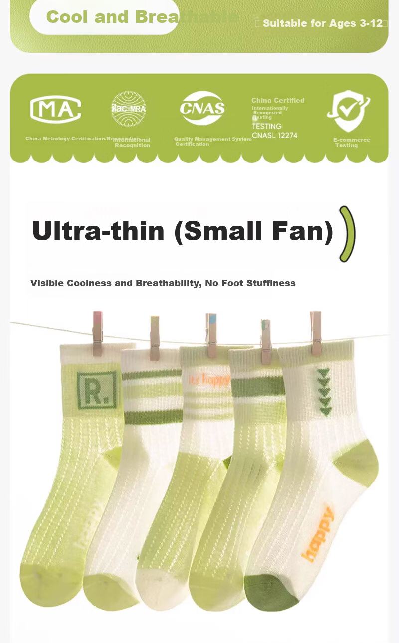 Cotton Full Children's Socks Summer Thin Pure Cotton Antibacterial Boys Mesh Mid-Calf Socks 6 Pairs 2