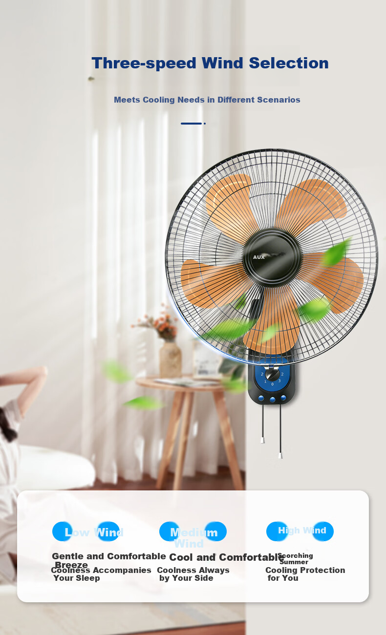 AUX Electric Fan / Five-Blade Wall Fan / Industrial Home Wall-Mounted Fan / High Airflow Wall Fan / Metal Blades FW-45-C1803 3