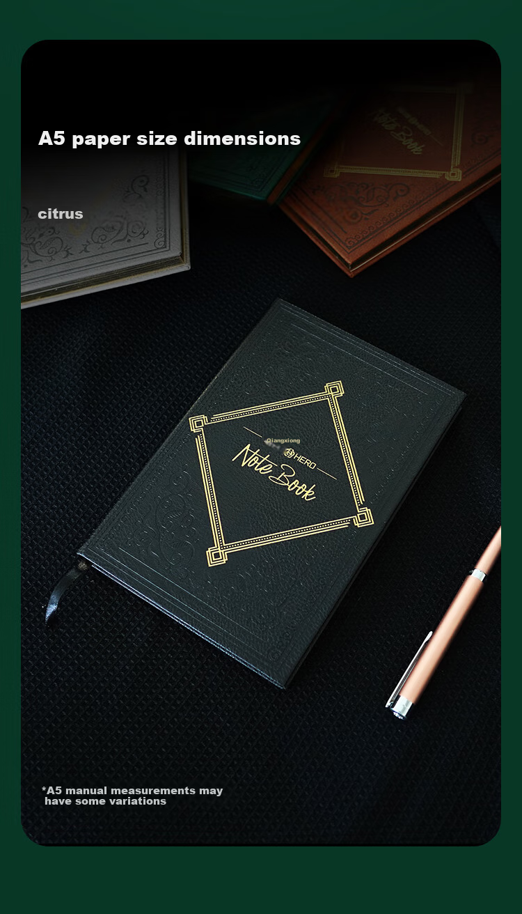 HERO A5 Business Notebook Thickened Hard Cover Soft Leather Simple High-End Gift Meeting Portable Office Stationery Lined Tearable Diary Journal Binder 10