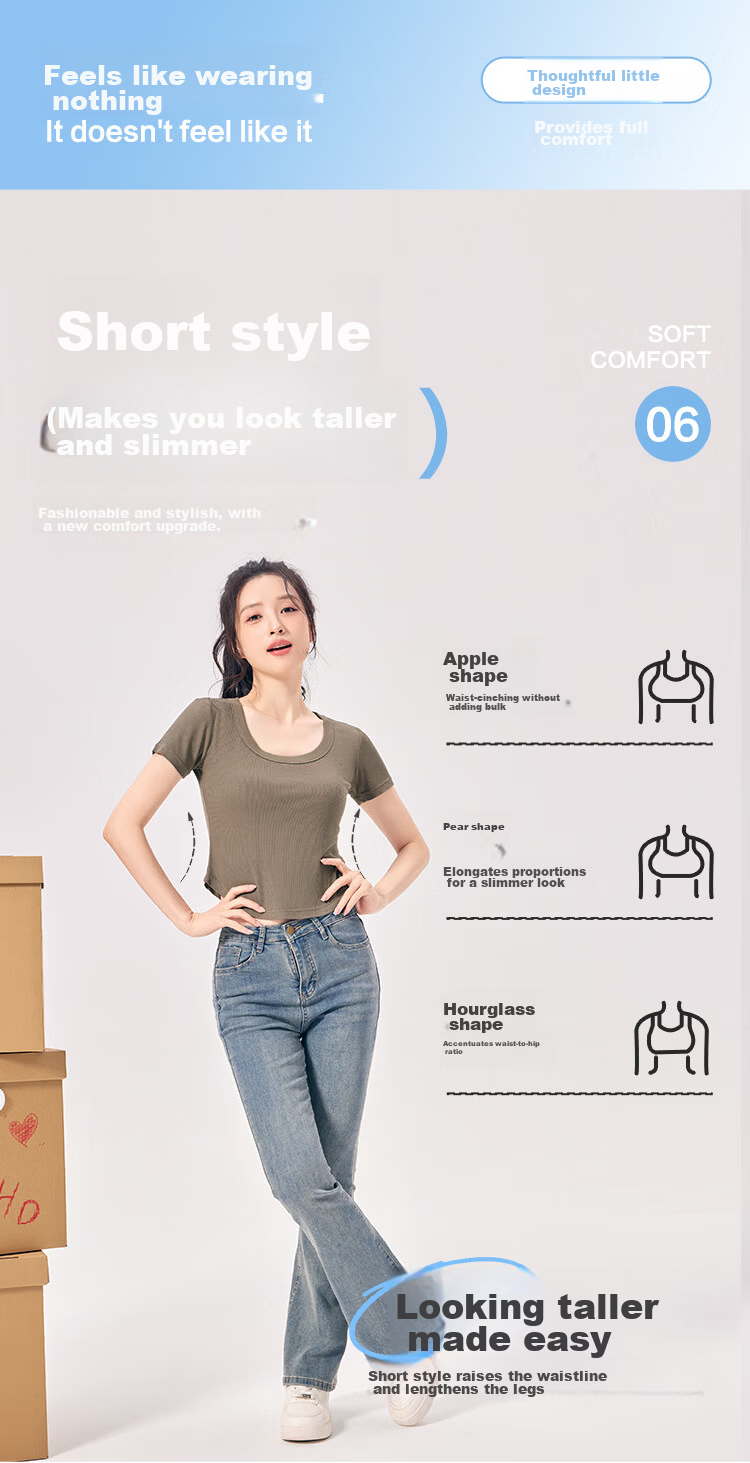 Hodo 10A Antibacterial Modal Short Sleeve T-Shirt for Women, Round Neck, Versatile Waist-Slimming Short Fit Base Tee 7