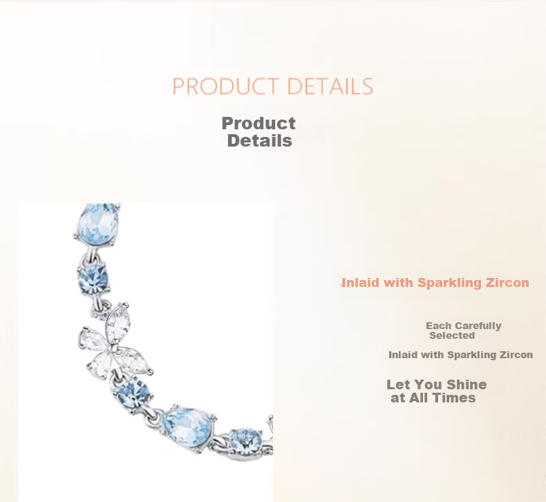 Chow Tai Fook [1000+ Stores] Ice Blue Butterfly Trail Women's Bracelet Full Diamond Niche High-End Bracelet Gift for Girlfriend 3