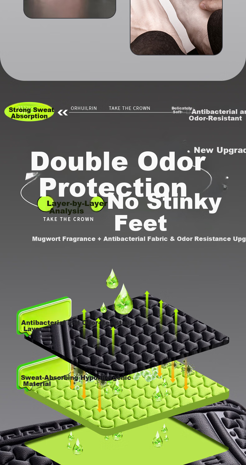 Footprint Tribe 5-Pair Antibacterial Deodorizing Insoles for Men with Mugwort, Sweat-Absorbing, Breathable, Odor-Resistant Sports Shoe Inserts 3940 3