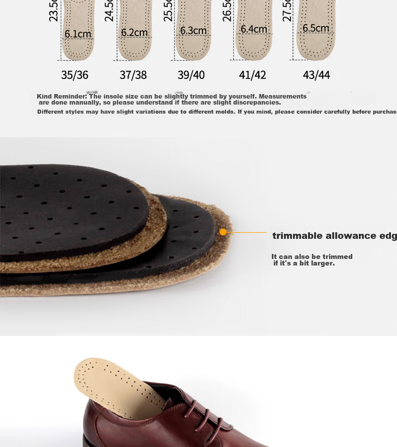 Huabaochi 2 Pairs Leather Insoles Men Breathable Sweat-Absorbing Odor-Resistant Genuine Cowhide Soft Latex Thin Summer Women's Shoe Insoles 11