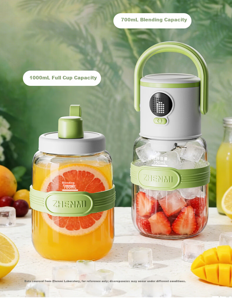 Zhenmi [Top Streamer 10% Off] Small Portable Juicer [J15 Upgraded Version] Multifunctional Juicer with Double Lid Smoothie Blender Cup 11