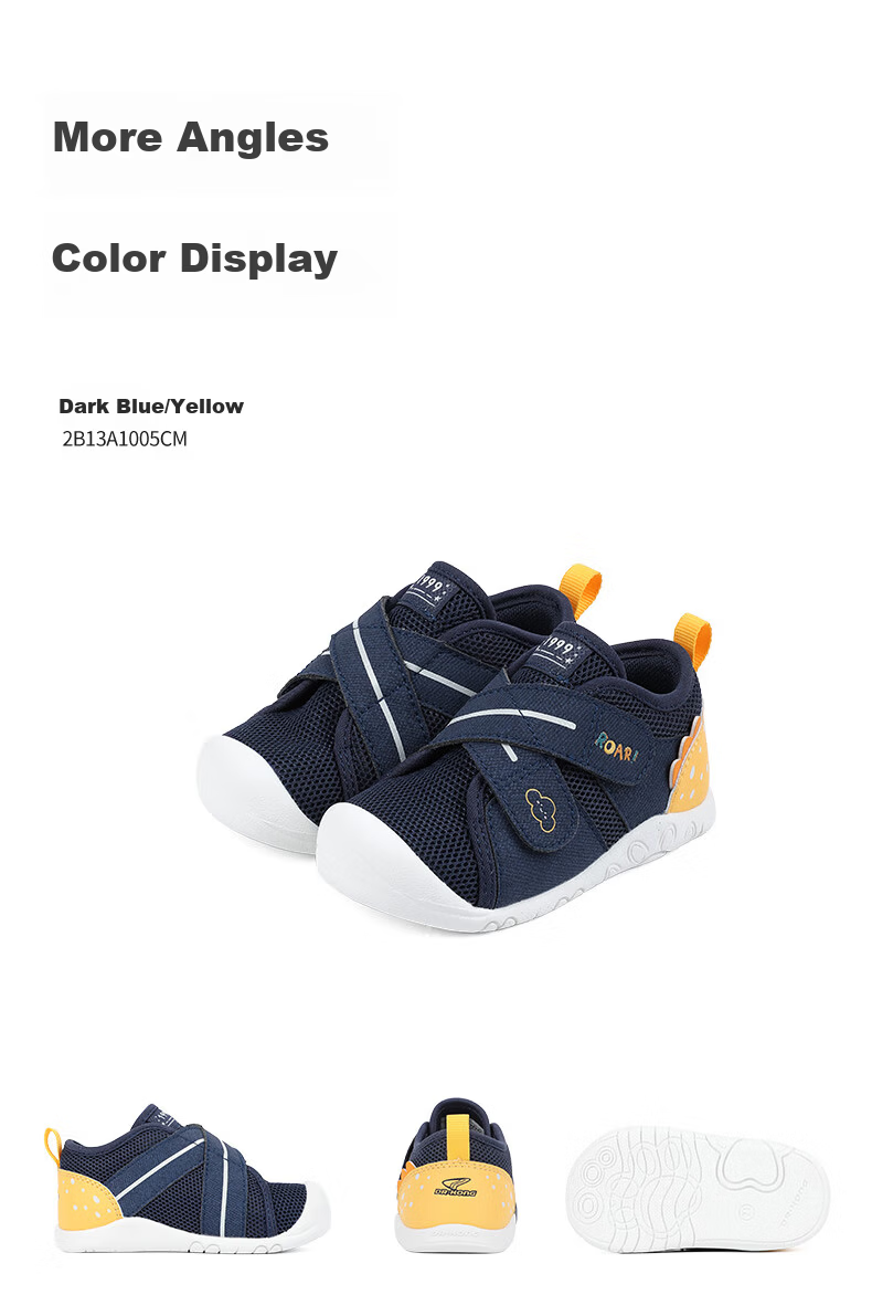 DR·KONG Toddler Early Walking Shoes Spring Boys Soft Sole Comfortable Kids Shoes 2B13A1005CM Navy/Yellow Size 19 15