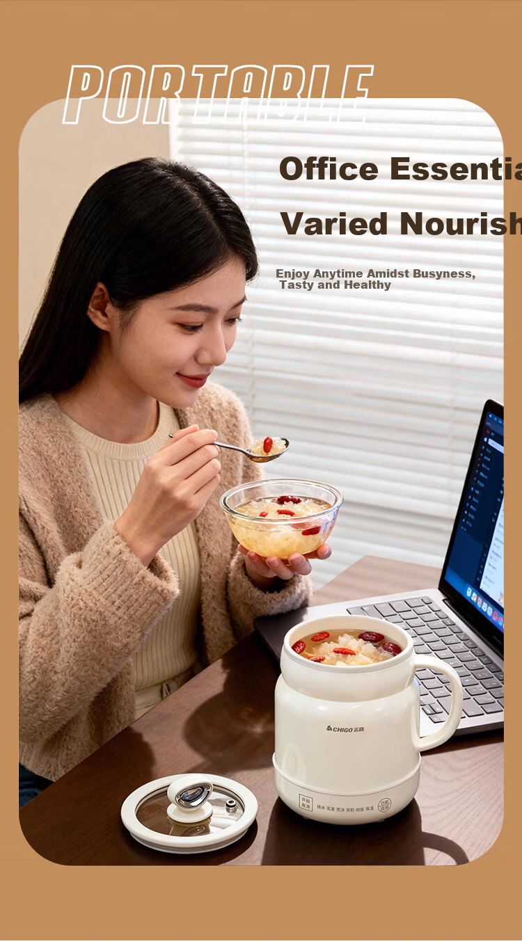 CHIGO Health Pot Electric Stew Cup Small Single-Person Hot Milk Maker Multifunctional Health Cup Electric Boiling Cup Water Boiler Stew Integrated 4