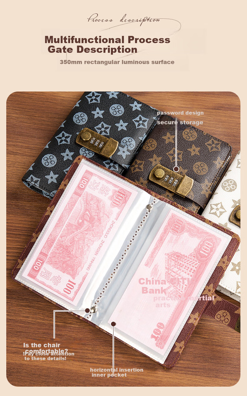 Weimei Cash Savings Book New Password Lock Large Capacity Children's Home Finance Waterproof Cash and Banknote Storage Protective Cover Money Organizer Regular Deposit Storage Book 4