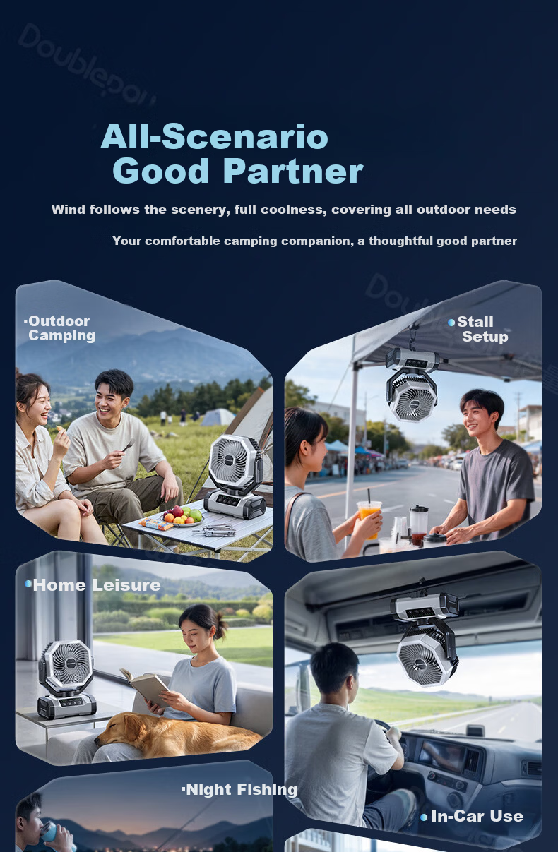 Doublepow Rechargeable Fan 40000mAh Large Capacity Long Battery Life Outdoor Camping Oscillating Mini Fan - 8808B Gray 1