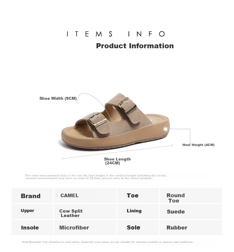 CAMEL Soft Bag 2nd Generation Square Buckle Women's Slippers Thick Sole Birkenstock Style L26M504048A Camel Color Size 36 2
