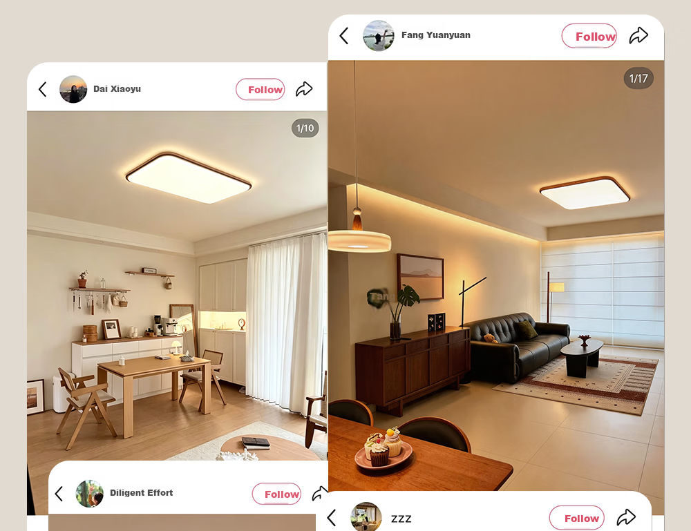 Kuka LED Ultra-thin Ceiling Light Vintage Eye-care PR Lighting Walnut 90CM for Living Room Bedroom [Installation Included] 4