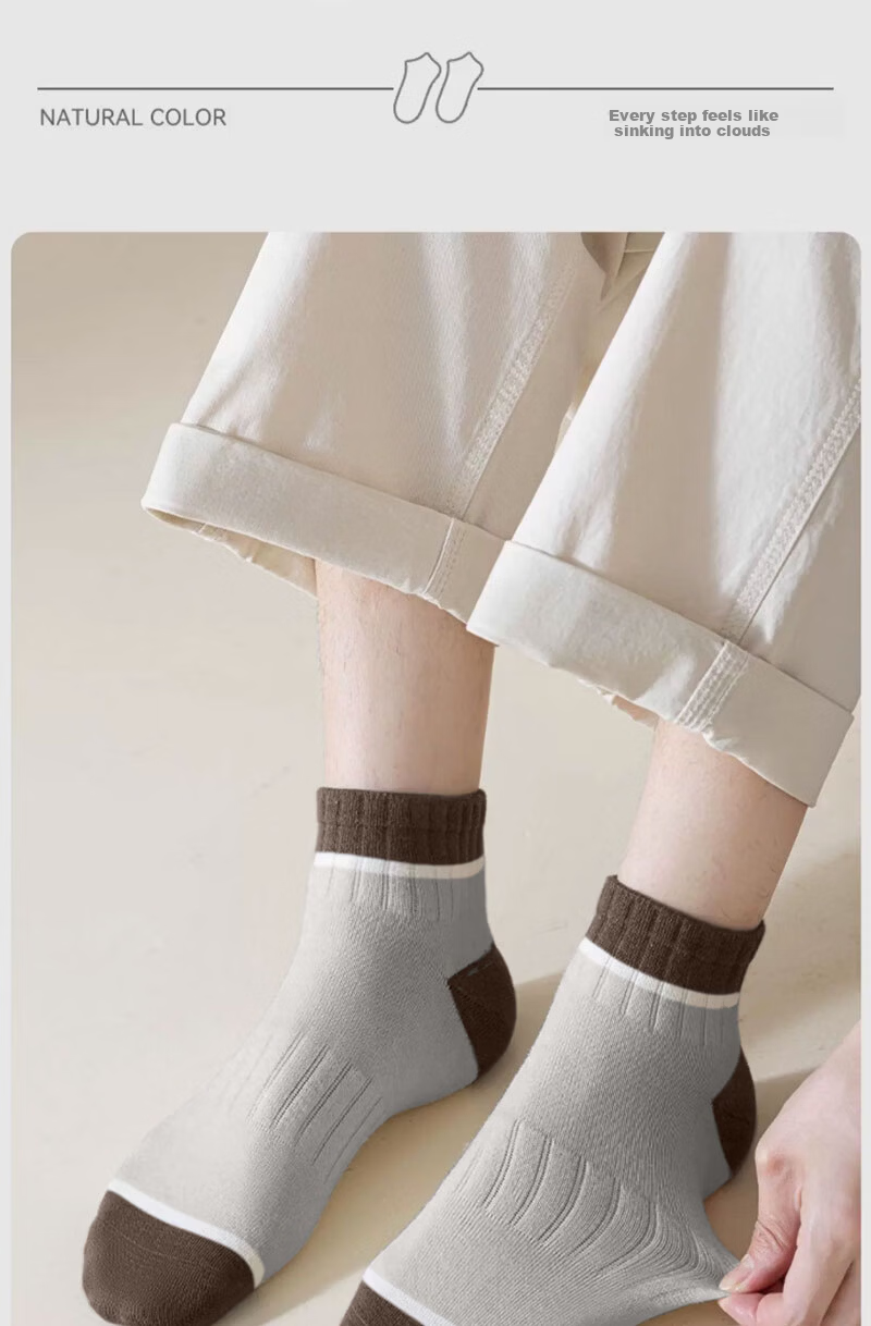 Cotton Thirteen Men's Socks 100% Pure Cotton 10A Antibacterial Odor-Resistant Short Crew Socks Youth Colorblock Sports Style 6 Pairs 5
