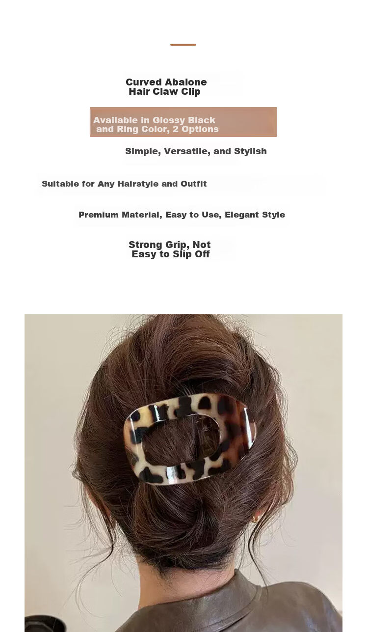 Meifuyu Curved Abalone Hair Claw Clip Glossy Black Straight Duckbill Hair Clip Flat Hairpin for Updo MF8281 2