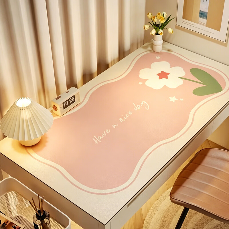 Juyingfeng Large Leather Mouse Pad Odorless Waterproof Oil-Resistant Wash-Free Dining Mat Luxury Minimalist Ins Style Custom Printed Desk Pad 900*420*2mm Milk Powder Small Flower 13