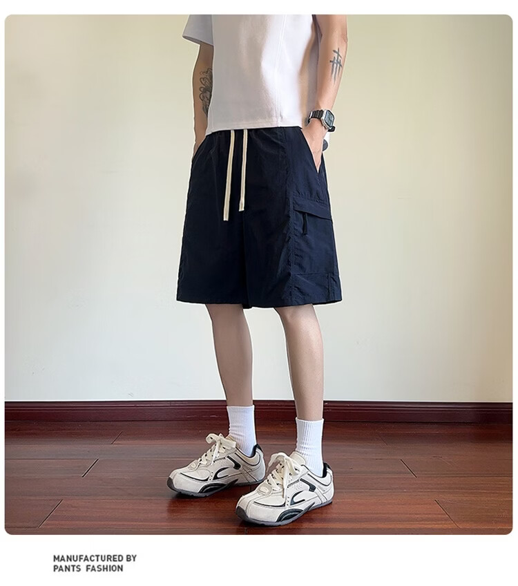 GENIOLAMODE Semir Group Men's Korean Style Loose Casual Lightweight Breathable Five-Point Ice Silk Quick-Dry Versatile Drawstring Shorts 30