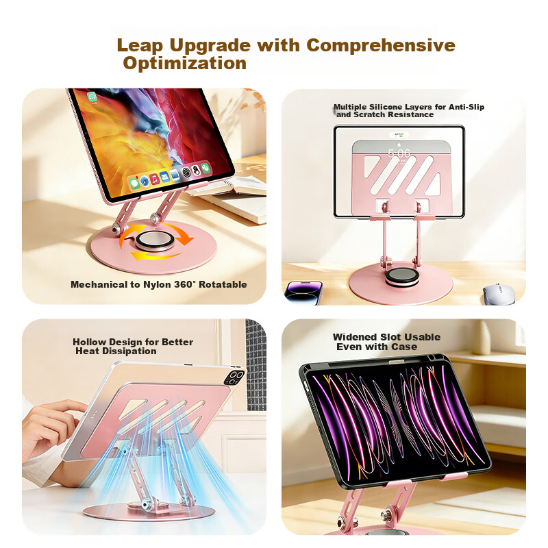 BZBC All-Metal Tablet Stand iPad Desktop Phone Holder 360° Multifunctional Rotatable Foldable Lazy Support Bracket for Gaming Online Classes Drawing Live Streaming Video