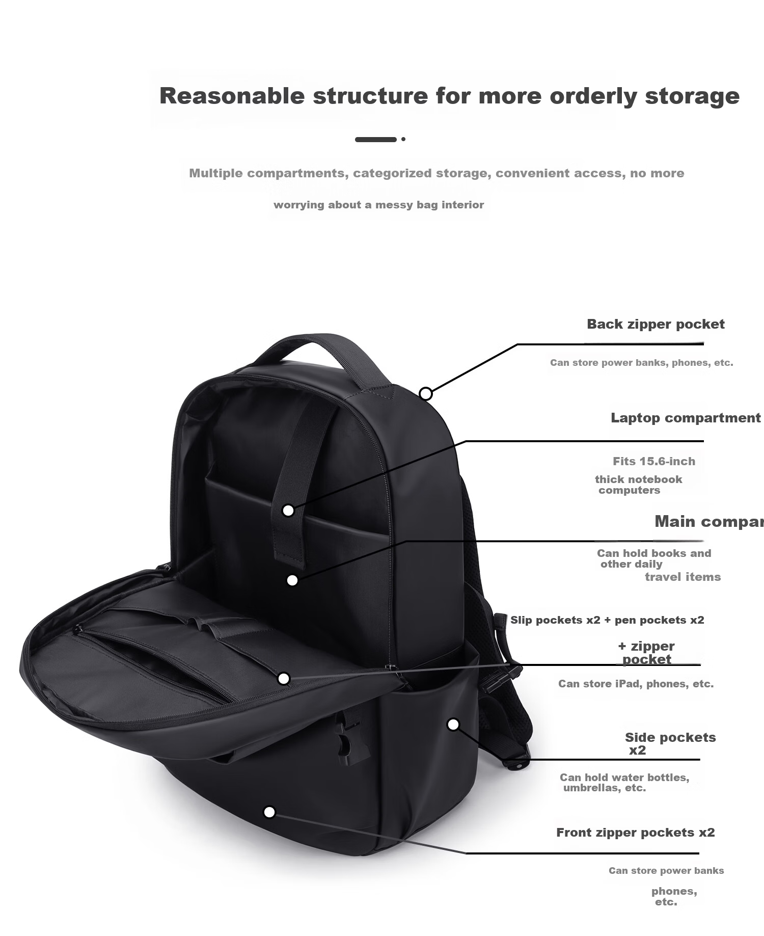 V.NINE Men's Backpack Travel Bag 15.6/16 Inch Laptop Bag Large Capacity Business Commuter Bag 4