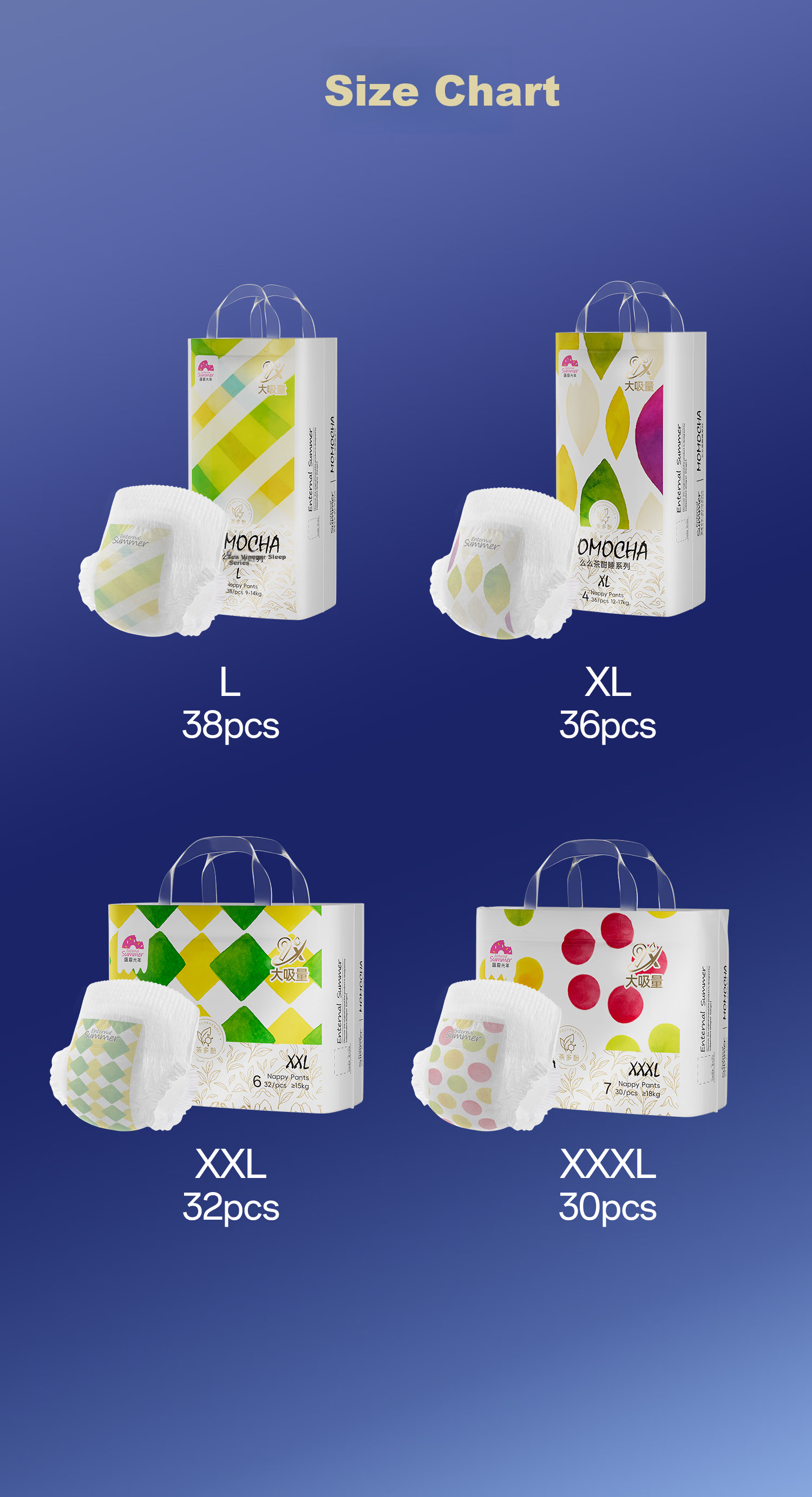 Shengxia Guangnian Upgraded Momo Tea Sleep Night Use Ultra-thin Breathable Baby Pull-up Pants XXXL Size 30 Pieces 9
