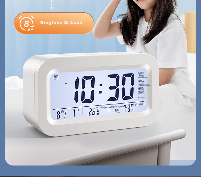 Qite Smart Alarm Clock Multifunctional 2026 New Student Wake-Up Device Temperature Display Snooze Electronic Desktop Clock Gift for Middle and High School Students Children's Day 15