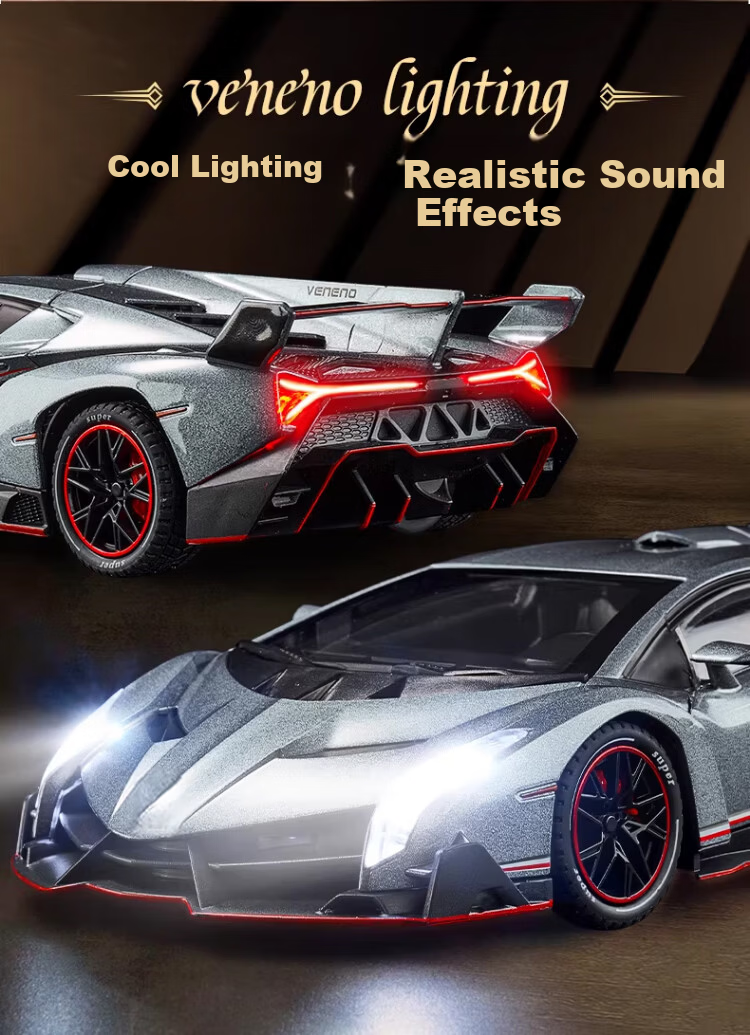 Fozao Lamborghini Sports Car Model Children's Educational Toy Boys Birthday Gift Poison Collection Silver + Leather Dust Cover 9