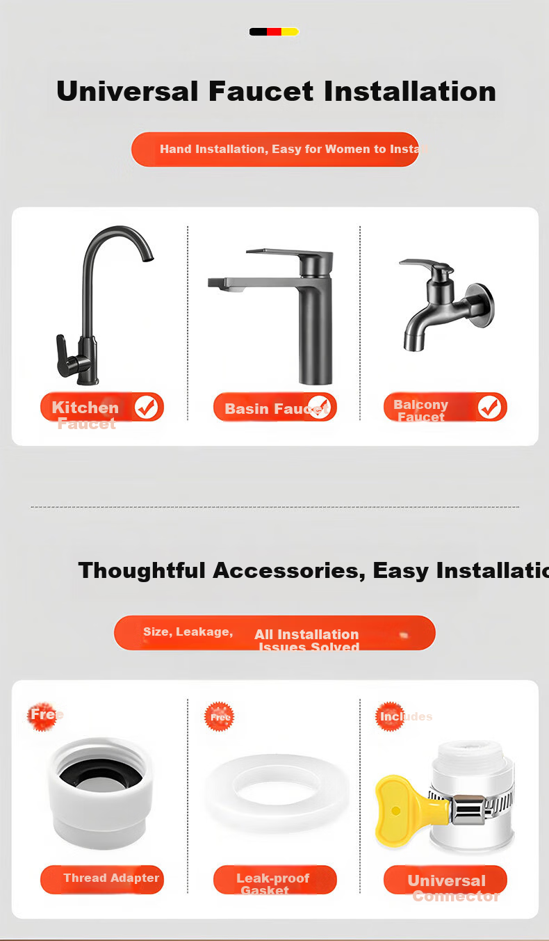 HOMK German Kitchen Faucet Extender Splash-proof Aerator Basin Universal Rotatable Faucet 2