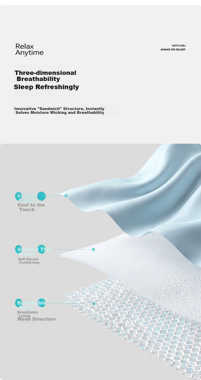 Huishui Huhu Cooling Pillowcase A-Class Antibacterial Mite-Resistant Summer Pair 48*74cm Ice Silk Breathable Solid Color Pillowcases 7