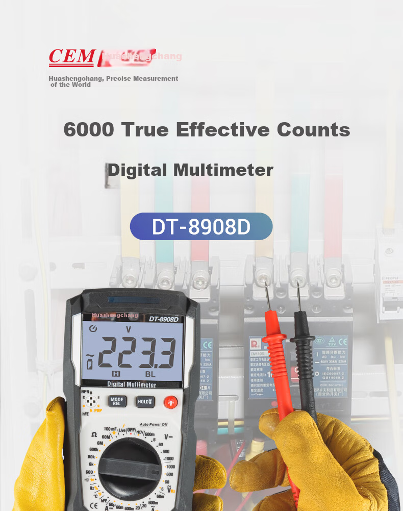 Hua Sheng Chang CEM Digital Multimeter DT-8908D High-Precision Anti-Burn Electrician Multimeter with Backlight, Digital Display, Temperature Measurement, True RMS Ammeter 1