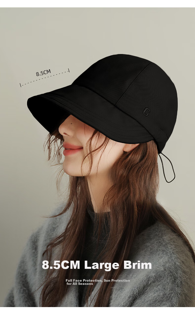 CACUSS Women's Foldable Summer Fisherman Hat Outdoor Sun Protection Large Head Circumference Mountaineering Sun Hat Slim Face Black Large 5