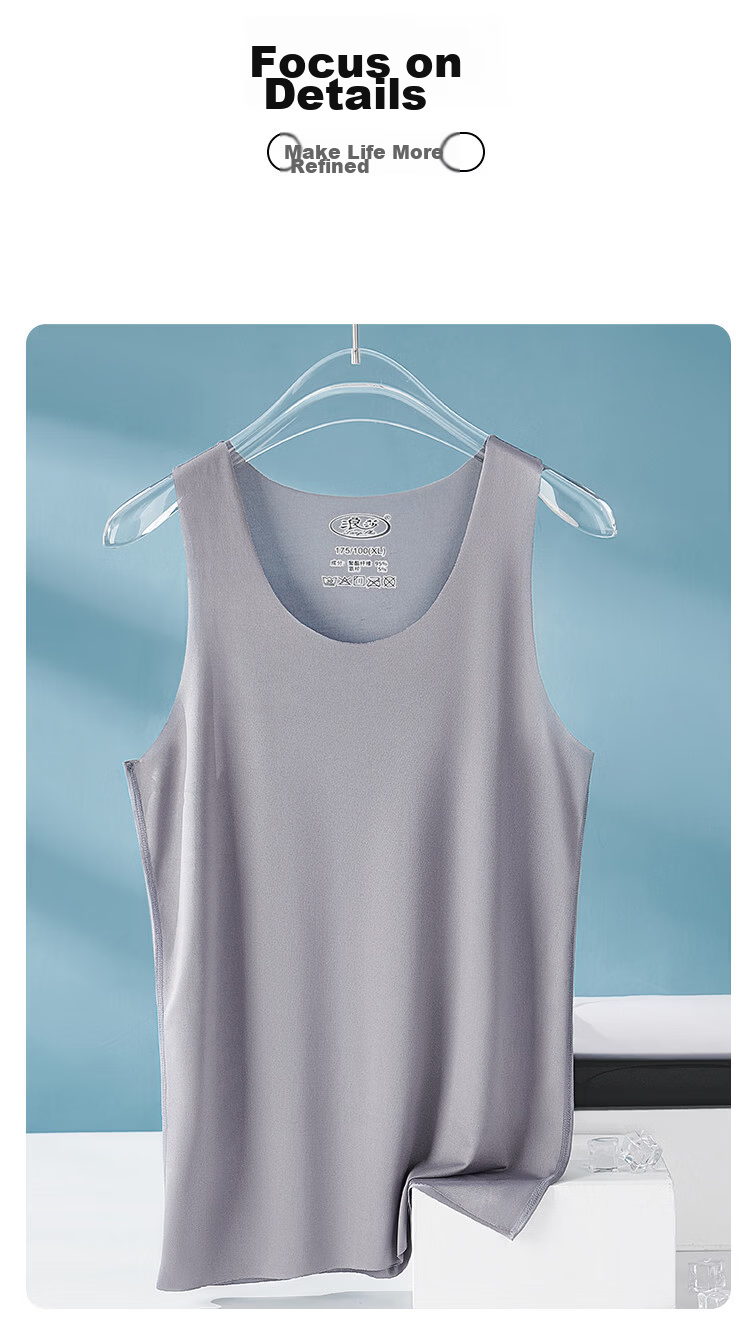 Langsha Men's Ice Silk Seamless Summer Thin Casual Sports Tank Top Racerback Undershirt 3-Pack 10