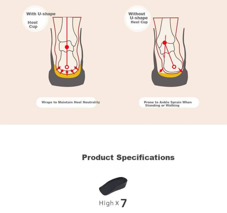 Gouge Snail Height-Increasing Insoles for Women, Arch Support, Comfortable, Invisible, Black, Women's Style, 2.5CM, One Size Fits All, 1 Pair 14