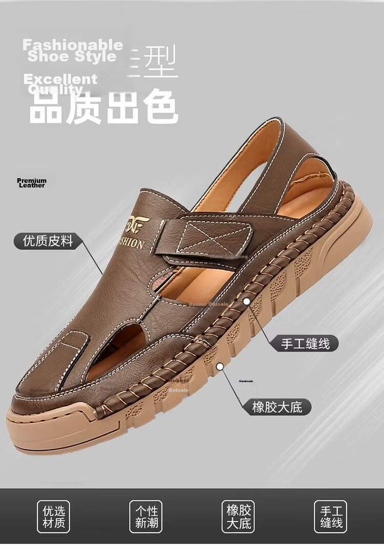 Jingzhenlianggong New Casual Sandals High-Quality Ultra-Soft Men's Breathable Sandals Wear-Resistant Non-Slip Yellow [Leather Version] Size 43 7