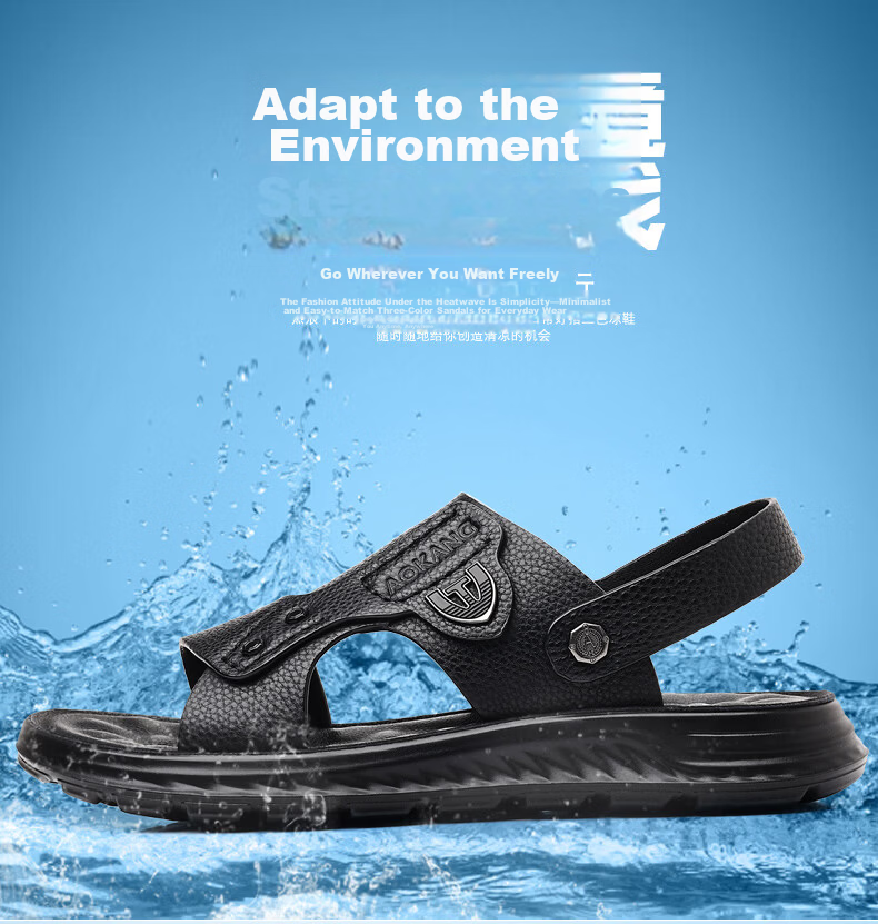 Aokang Father's Day Sandals for Men, Cowhide Leather, Summer Soft-Soled Casual Beach Shoes, Versatile Trendy Two-Way Slippers, Black, Size 38 2