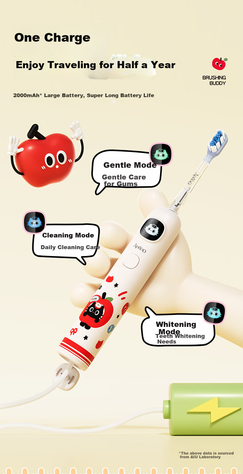 ApiYoo A9 Adult Electric Toothbrush Sonic Vibration 5 Modes Deep Cleaning Soft Bristles Gum Care Long Battery Life Adult Couples Student Gift for Birthday 520 7