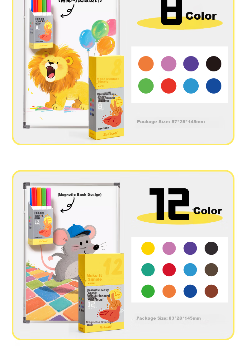 Touch Mark Colored Whiteboard Markers Soft Tip 8 Colors Washable Erasable Markers Large Capacity for Kids Early Education Doodle Board Writing Blackboard Pens for Children Students 12