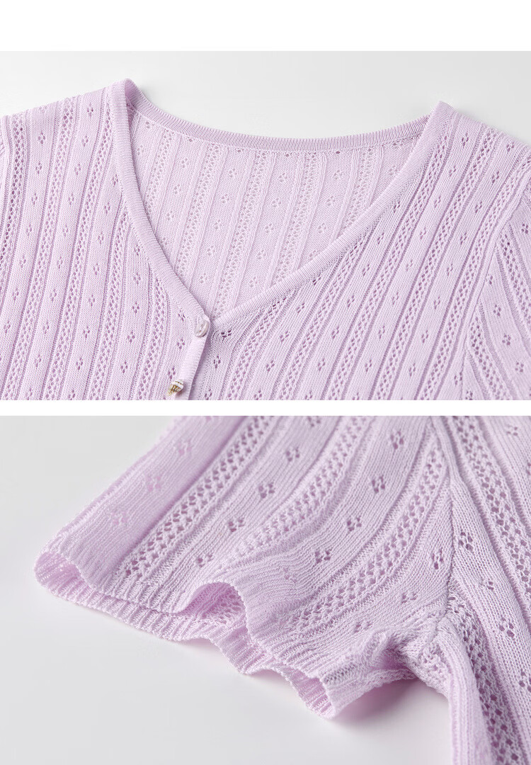Shangdu Bira Linen Lyocell Knitwear Women Spring Summer Sweet Youthful V-Neck Hollow Texture Short Sleeve Cardigan Top 21