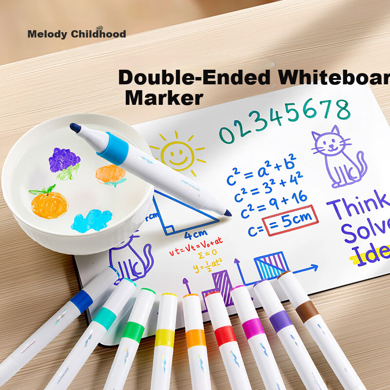 Merrytimes Children's Double-Ended Erasable Water-Based Whiteboard Markers, Colorful Floating Pens, Kindergarten Erasable Baby Student Educational Stationery, Home Doodle Pens, 6 Colors