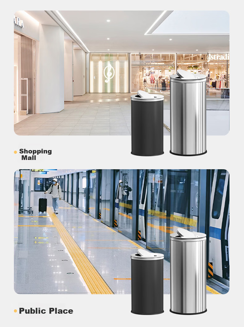 Supercloud Stainless Steel Trash Can Large 60L Flip-Top Upright Indoor Outdoor Mall Hotel Swing Lid Hong Kong Style Garbage Bin 14