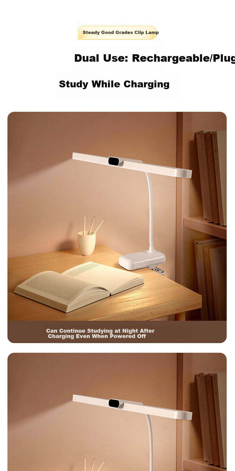 Datouren Grade A Rechargeable Desk Lamp Long Battery Life Clip Light Bedroom College Dormitory Study Eye Protection Lamp 6000mAh 11