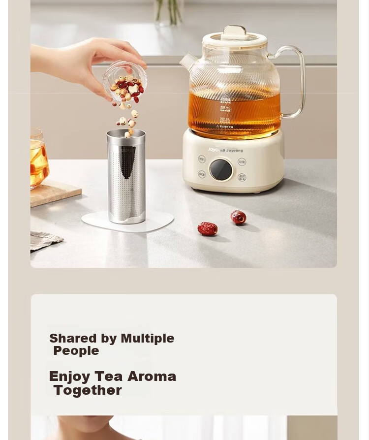 Joyoung 1L Household Glass Tea Maker with 316L Filter, Health Pot, Office Flower Tea Kettle, K10D-WY101 (Tea) 20