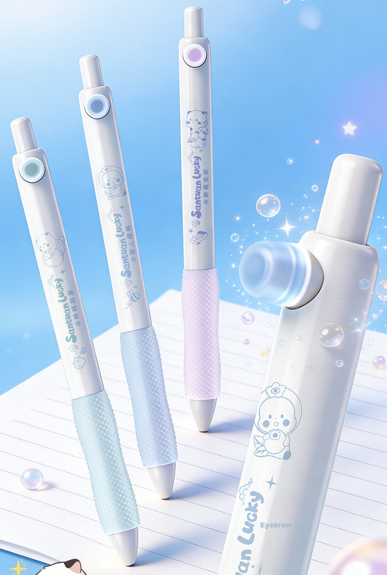 AIHAO Back-to-School Essential Triple Collaboration 0.5mm Retractable Erasable Pen for Elementary Students Practice Writing Smooth Erasable Gel Pen Crystal Blue 5-Pack GP2743 2