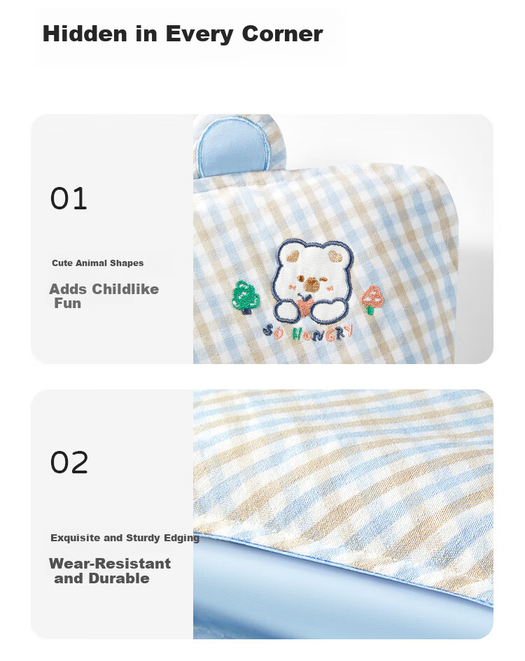 Aibedila Baby Pillow 3-6 Years Old Zoned Shaping Pillow Newborn Children's Ramie Washable Blue 8