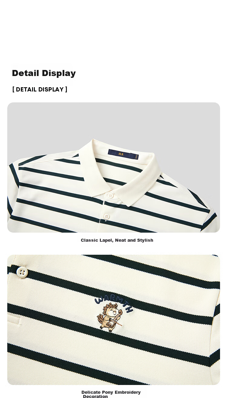 HLA Short-Sleeve Polo Shirt for Men, 2026 Year of The Horse, Turn-Down Collar, Striped Short T-Shirt for Men, Summer Wear 8