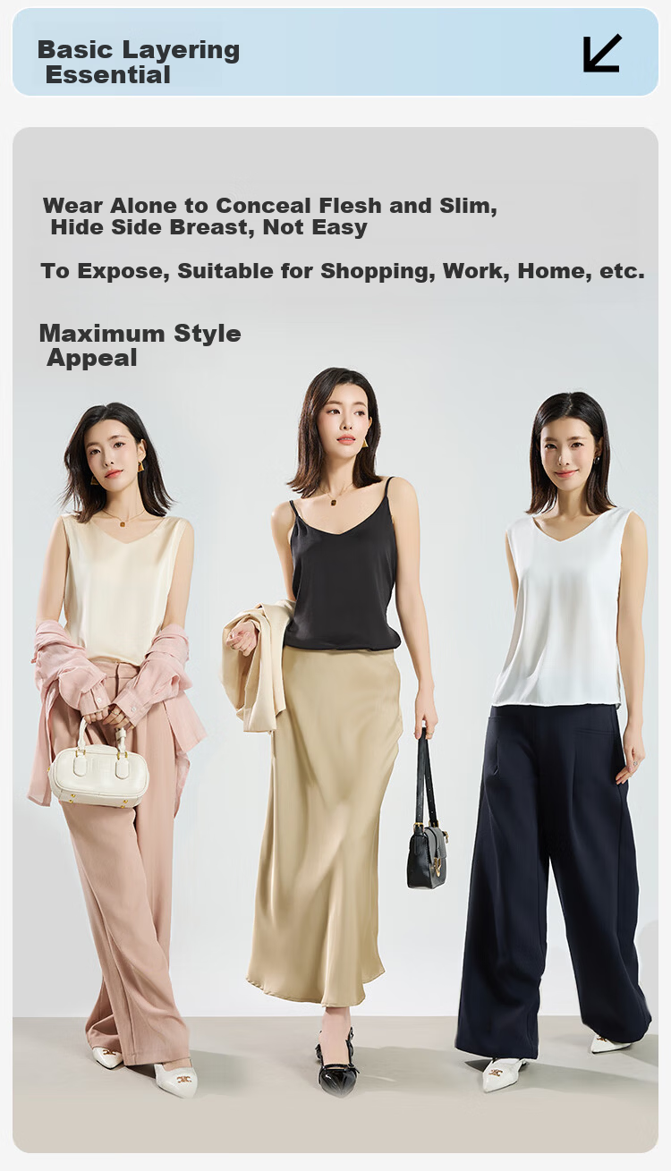 Dushiliren Women's White Camisole, Beautiful Back Faux Silk Top, Spring And Summer Satin Slim-Fit Blouse, Inner Wear for Suits, Seamless Undershirt 9