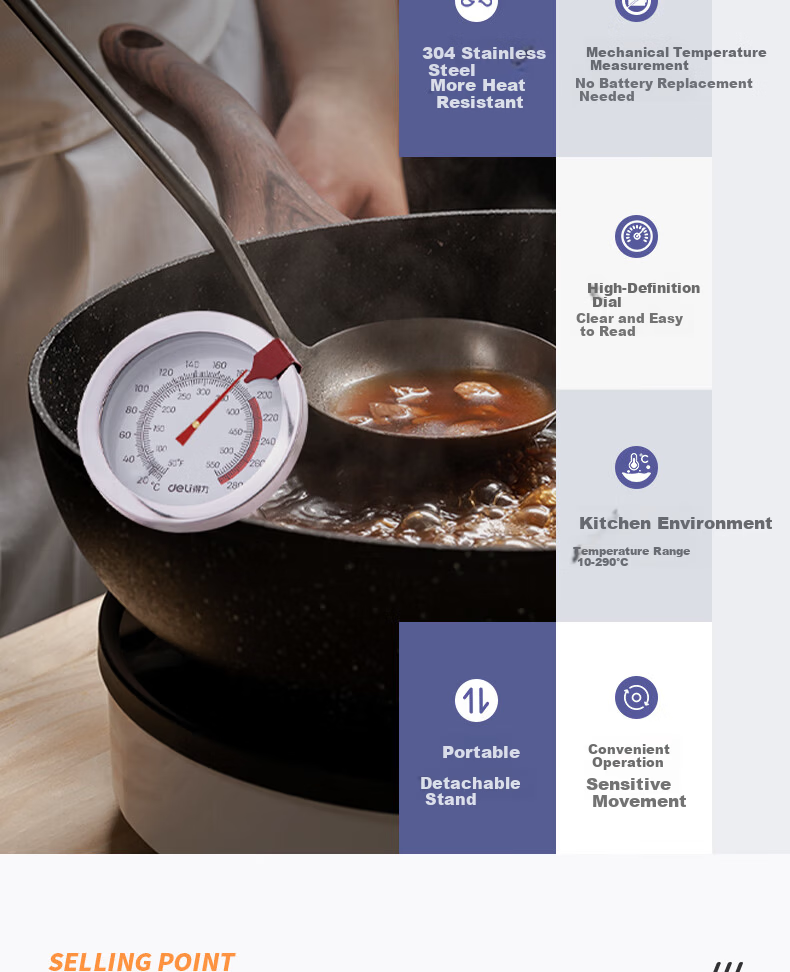 Deli LE550 Oil Thermometer Frying Temperature Food Water Milk Temperature Gauge 4
