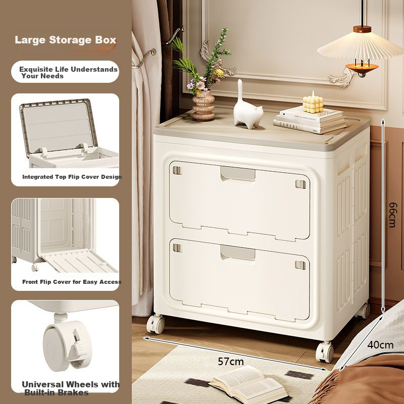 OLA XIANG Flip-Top Clothes Storage Box Extra Large Capacity Foldable Clothing Organizer with Wheels Thickened Quilt Storage Cabinet for Home
