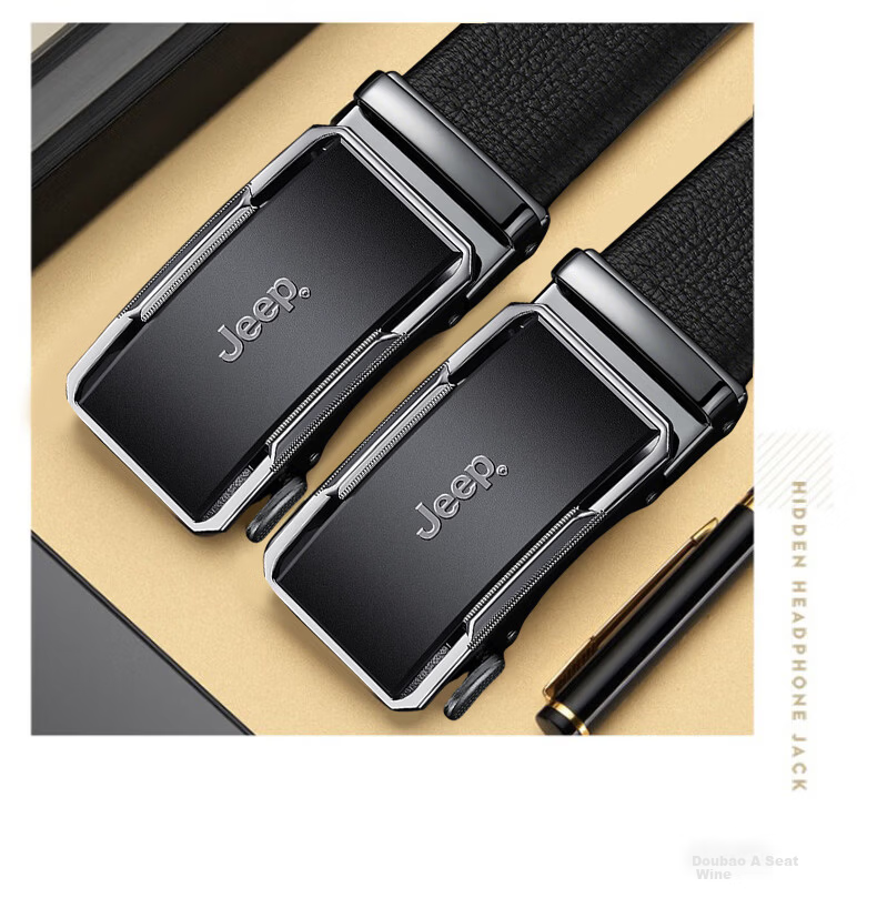 JEEP Men's Genuine Leather Automatic Buckle Belt High-End Pure Cowhide New Style Waistband Father's Day Gift for Dad Husband 6