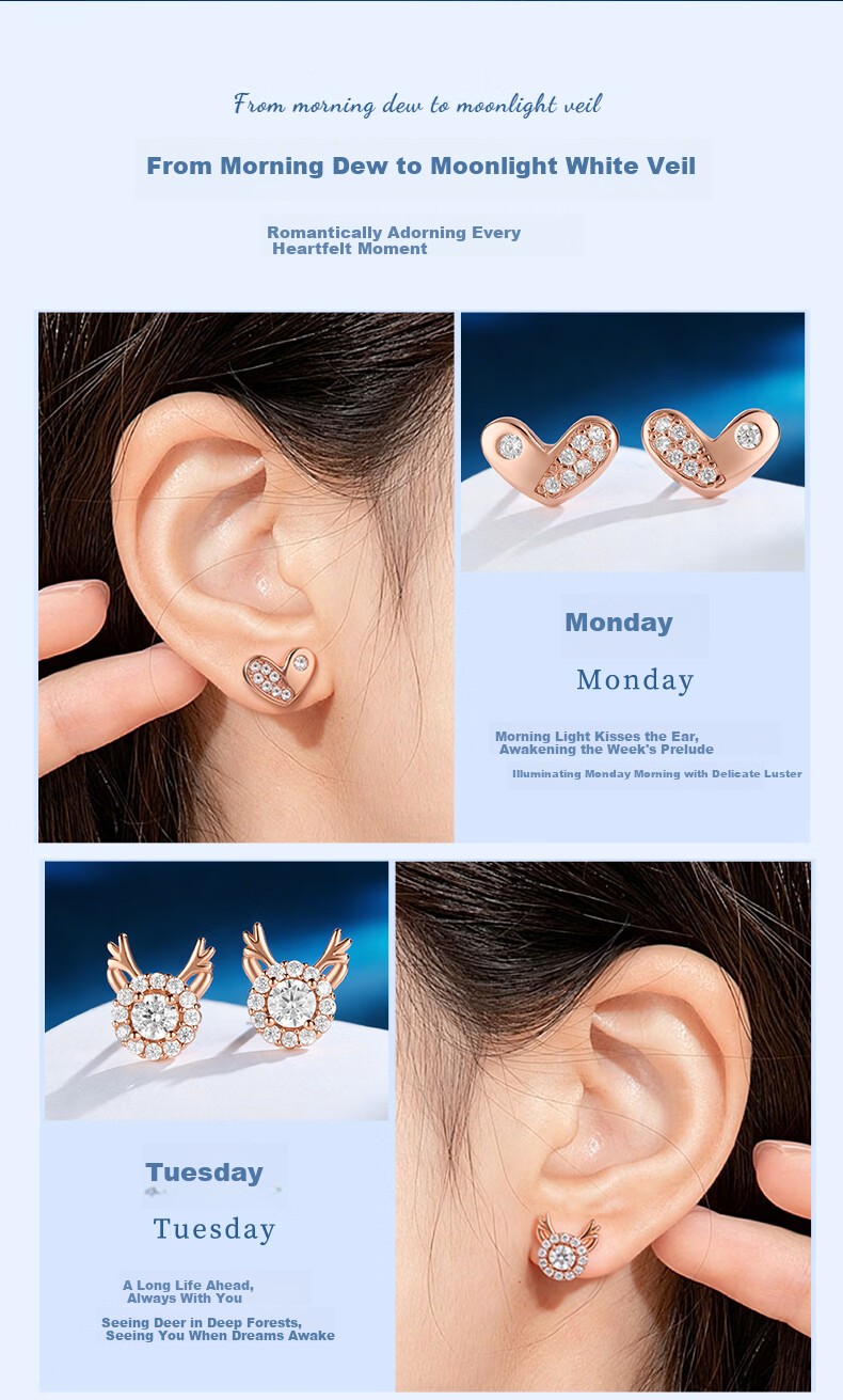 Lao Feng Xiang Light Luxury Pure Love Weekday Earrings Gift Box Set for Girlfriend Valentine's Day Gift 4
