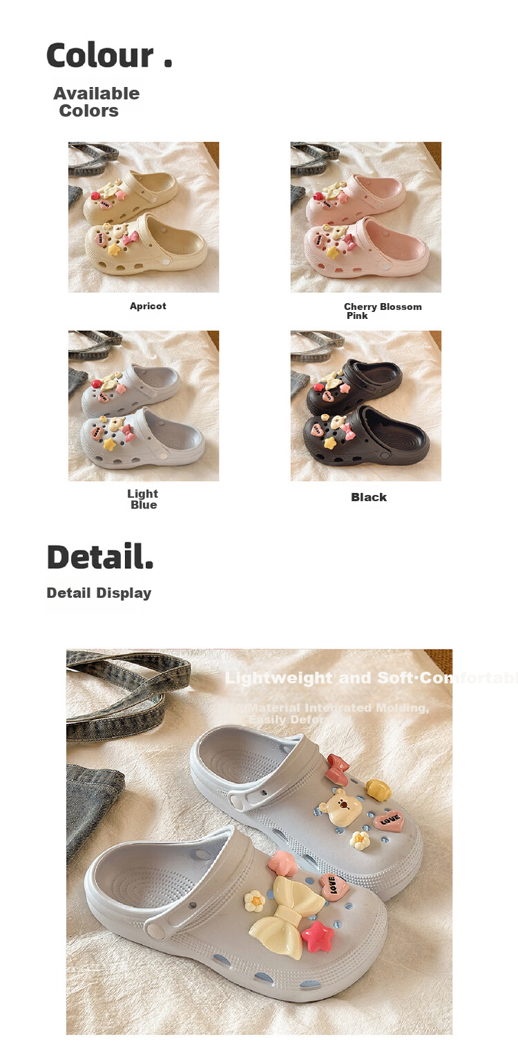AILAIJIA Starlight Bear Height Increasing Clog Sandals for Women Beach Shoes White Size 40-41 3