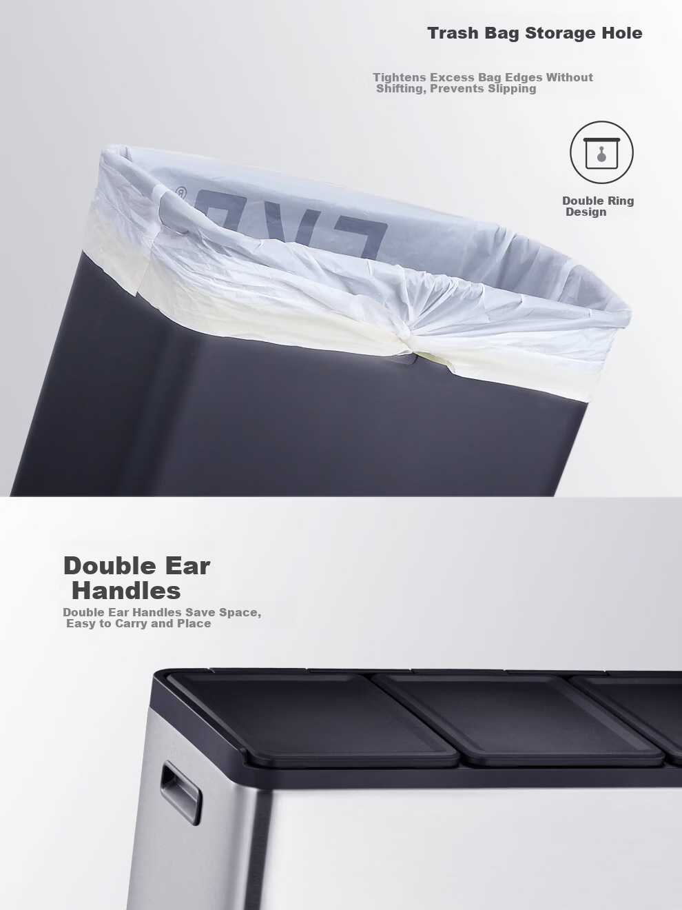 EKO 15L+15L Pedal Trash Bin Stainless Steel Commercial Large Covered Waste Bin for Office Hotel Bathroom Kitchen EK9129 12